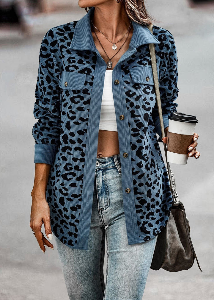 Leopard lapel jacket for women with button closure