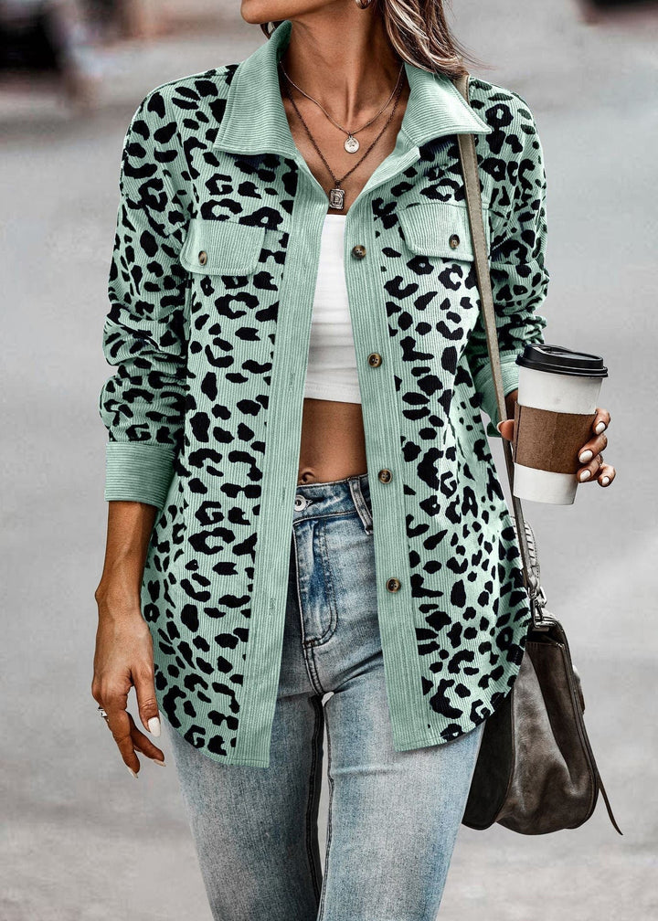 Leopard lapel jacket for women with button closure