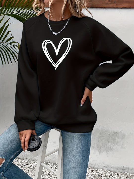 Luna | Fleece-Lined Heart Print Sweatshirt