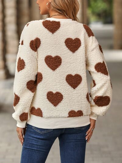 Brooke - women fuzzy heart dropped shoulder sweatshirt