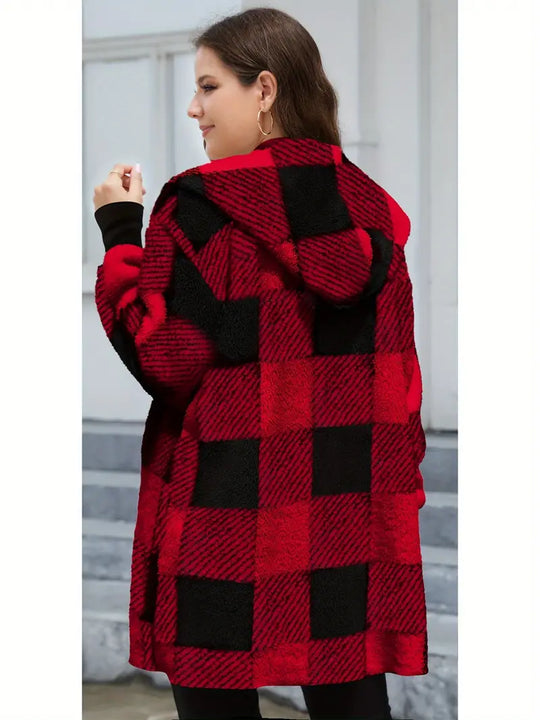 Stylish checked hooded jacket for women with zip closure