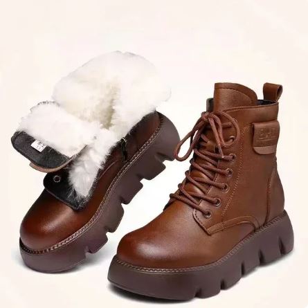 Woman's soft leather retro women's air boots with zipper