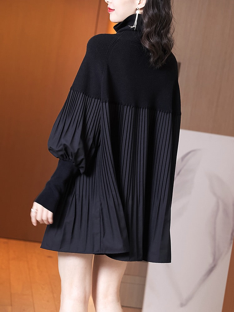 Women's elegant long lantern sleeve knit dress