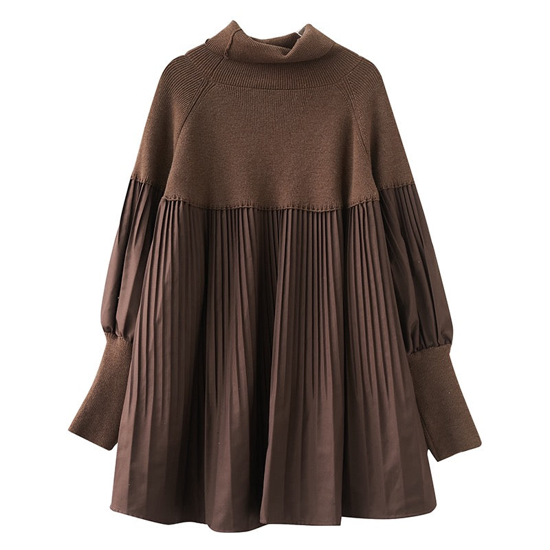 Women's elegant long lantern sleeve knit dress