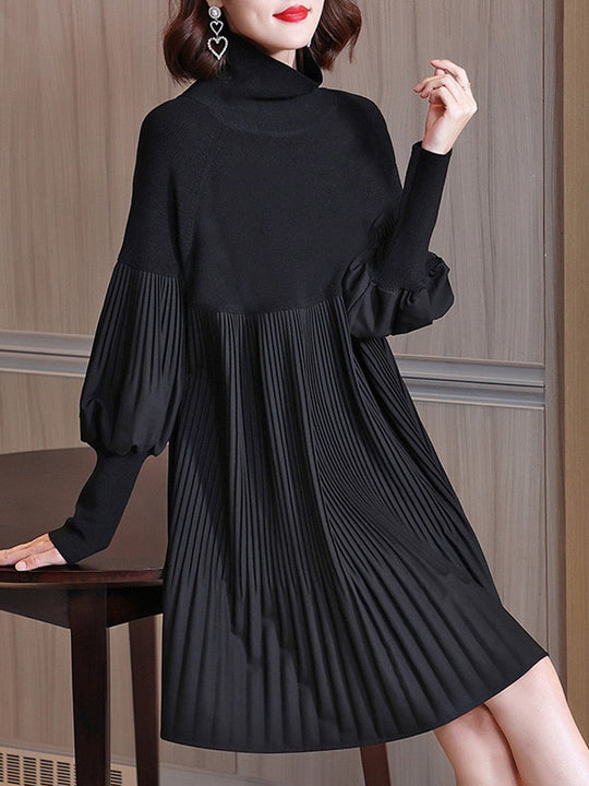 Women's elegant long lantern sleeve knit dress