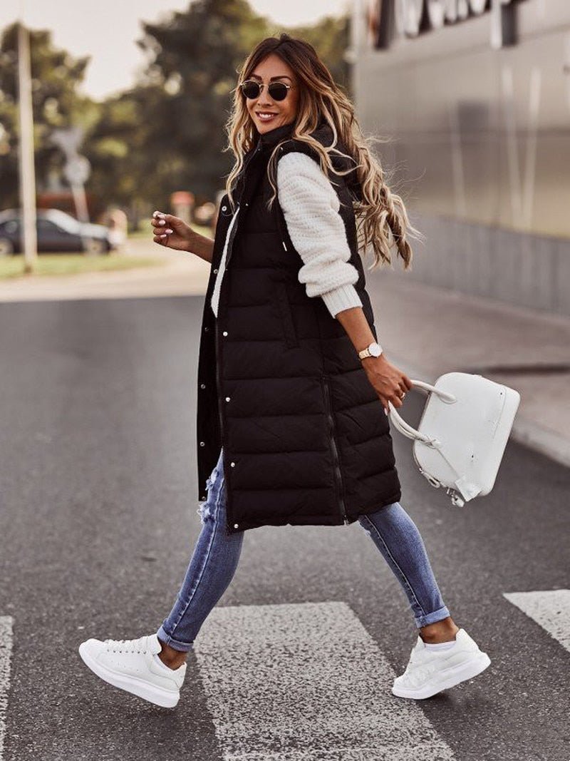 Hooded cotton vest cardigan jacket for women